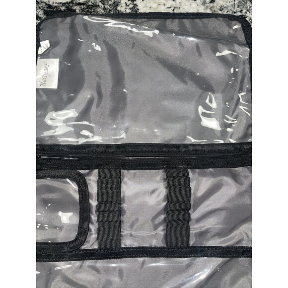 Thirty One Hanging Jewelry Folding Travel Makeup Brush Bag Zip Black White Link - Picture 3 of 8